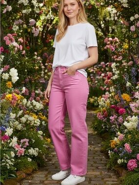 NWT ZARA High Rise Straight Jeans in Pink Size 2